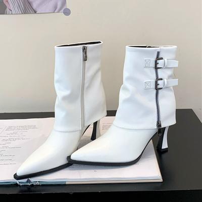 Новые женские ботильоны с двойной пряжкой, удобные белые кожаные туфли на молнии для вечеринок, туфли-лодочки на тонком каблуке Botas Mujer