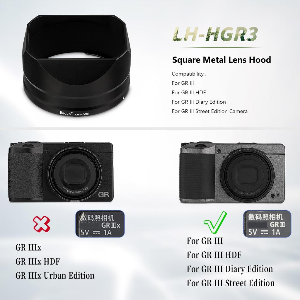 Haoge Metal Square Lens Hood for RICOH GRIII GR3 HDF Camera Accessories