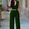 Весенне-летний женский комбинезон, модный повседневный комбинезон с высокой талией и v-образным вырезом, широкие брюки с поясом, брюки