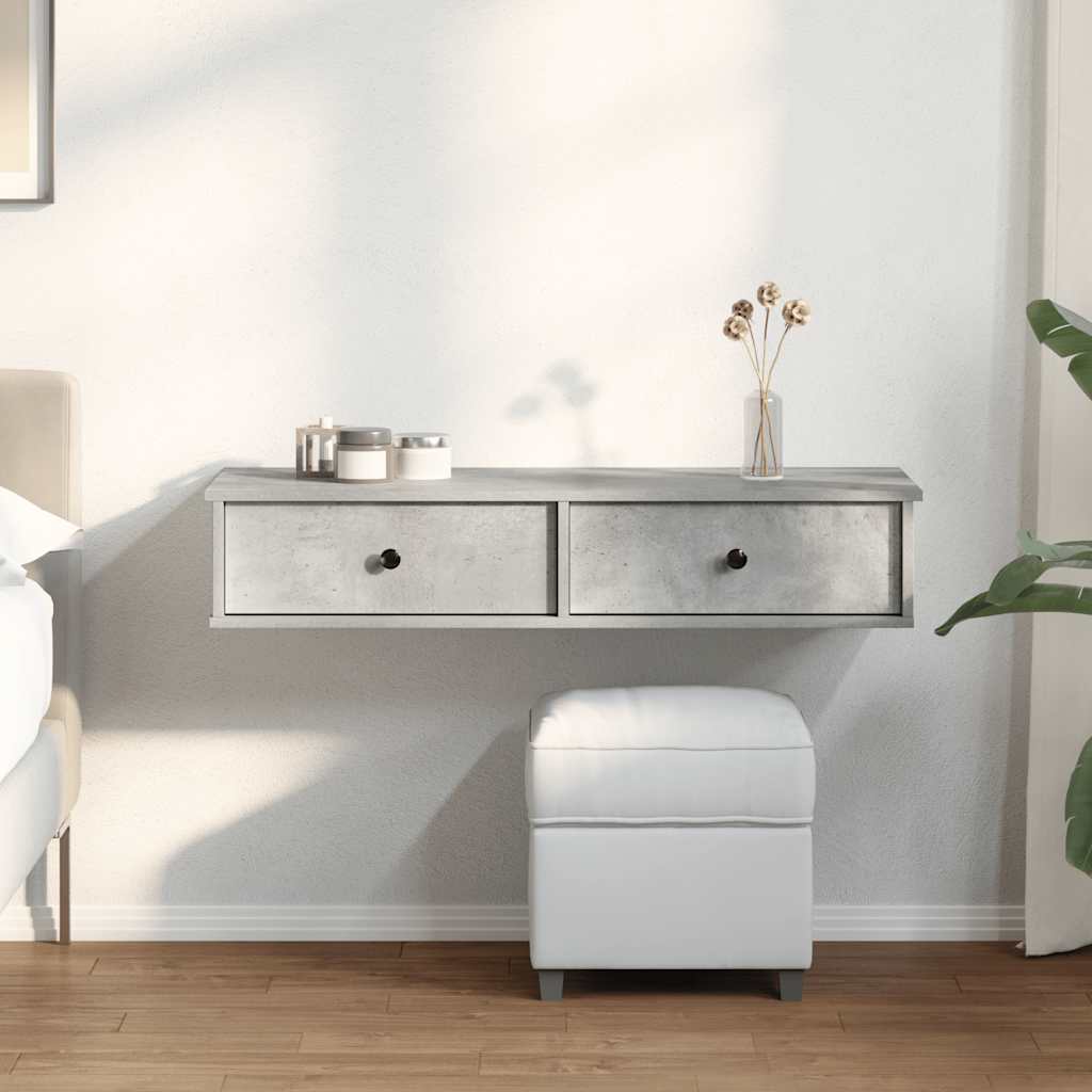 Vidaxl Półka Ścienna Z Szufladami, Szarość Betonu 100X37,5X19 Cm