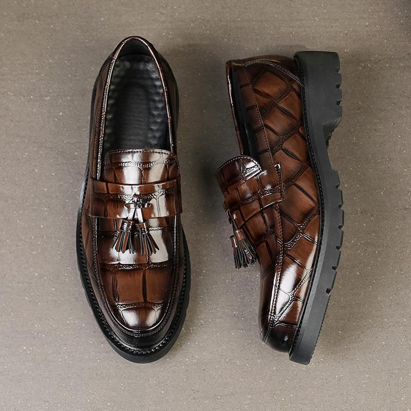 Мужские кожаные туфли на толстой подошве, трендовые, повседневные, для вечеринок, лоферы с кисточками, дышащие, мужская повседневная обувь высокого класса