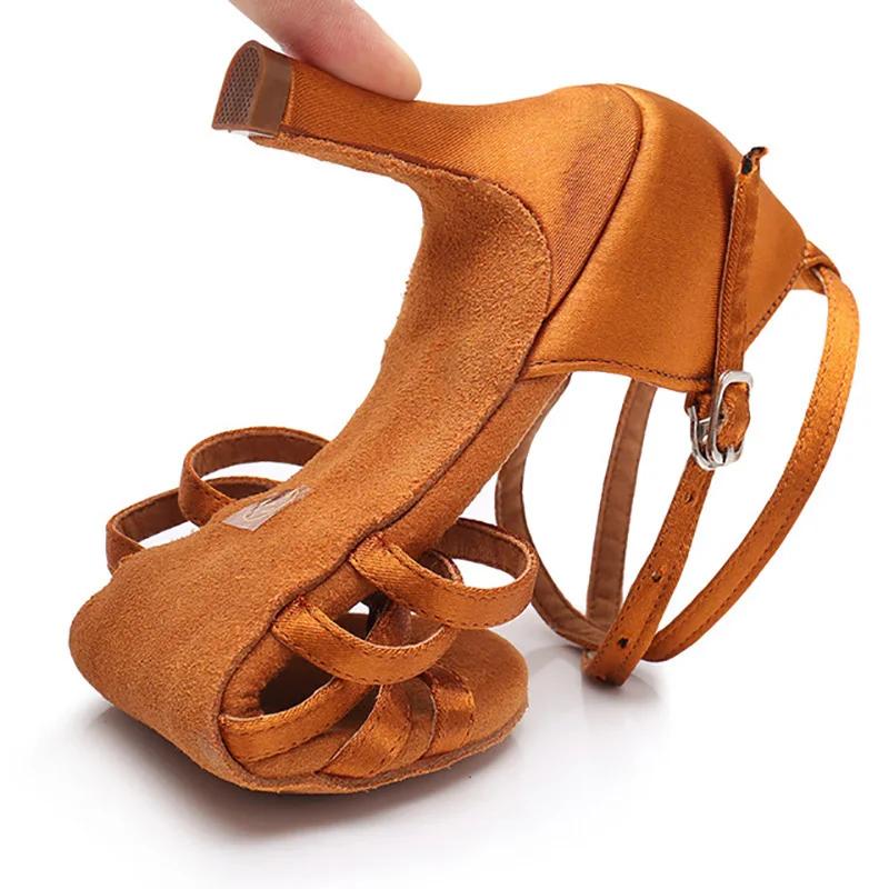 Профессиональный каблук 7см/5см Сатин без узла Сальса Танго Бальные Латиноамериканские танцевальные туфли Женские Zapatos De Baile Latino Mujer