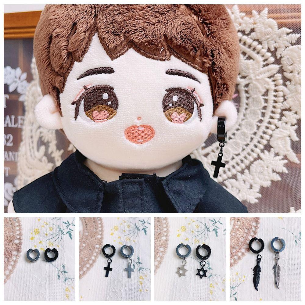Hexagram Doll Stud Earrings Chain Black Plush Doll Earring Cotton Doll Accessories