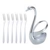 Вилка в форме лебедя, 6 шт., набор ложек и банок для хранения, набор вилок для фруктов, десертная вилка, посуда, практичная кухонная утварь
