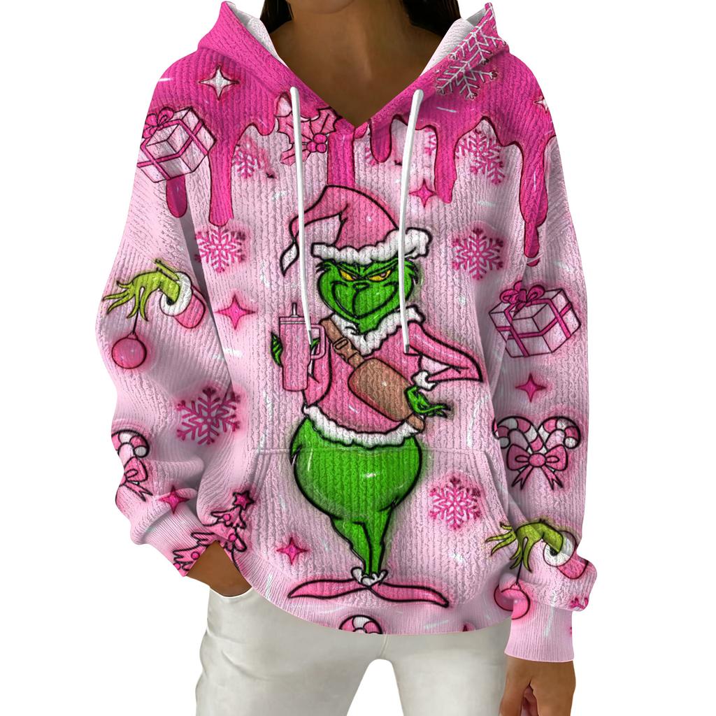 Women's Fashion Casual Christmas Print Pullover Long-Sleeve Hooded Sweatshirt