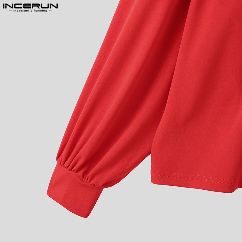 INCERUN Men Round Neck Big Bow Patchwork Long Sleeve Pullover Tops