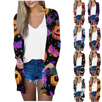 Женская мода Свободные повседневные карманные куртки-кардиганы на Хэллоуин с длинными рукавами Топы