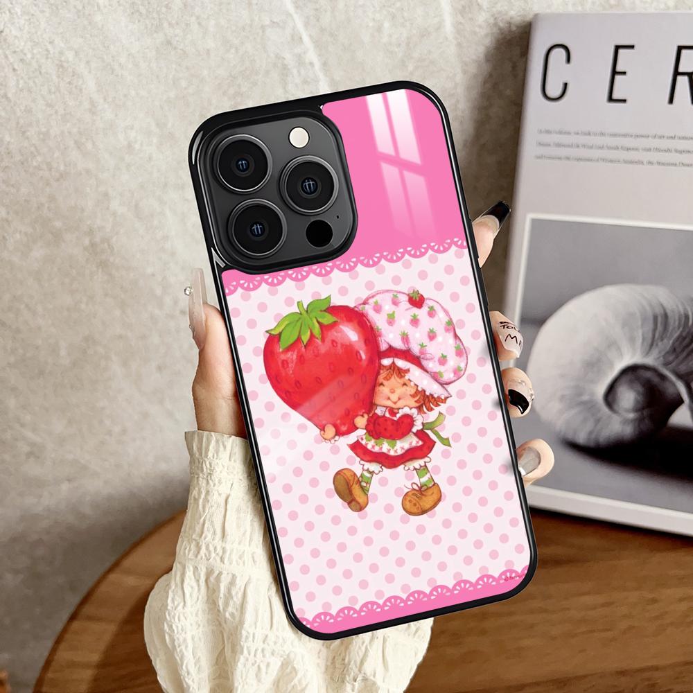 Pink Strawberry Cartoon S-Shortcake Phone Case For iPhone 16 15 14 13 12 11 Pro Xs Max Mini Plus Antislip Shockproof Hard Funda