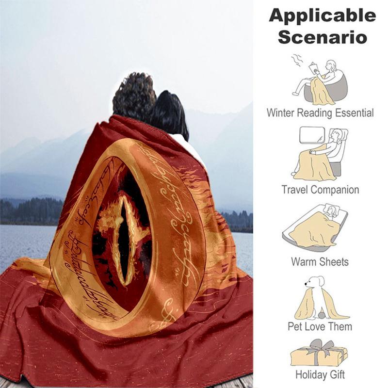 1pc One Ring to Rule Them All Cartoon Blanket,Portable Throw for Travel & Camping, All Season Cozy Blanket,Ideal Gift