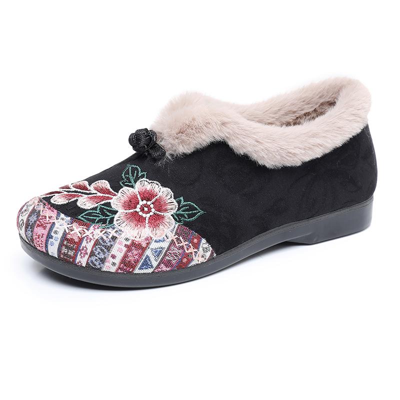2025 Winter Cotton Shoes Embroidered Bag with Middle-aged and Elderly Warm Ethnic Wind Comfortable Soft Sole Mother Cotton Shoes