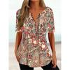 Trendy And Cool Women's Summer Loose V-neck Pullover Short-sleeved Button Printed T-shirt