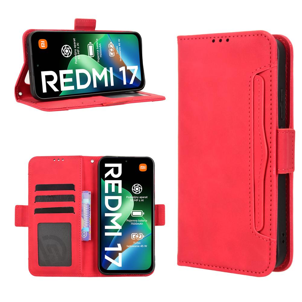 Flip Case for Xiaomi Redmi 17 4G/5G, Card Slot, Red