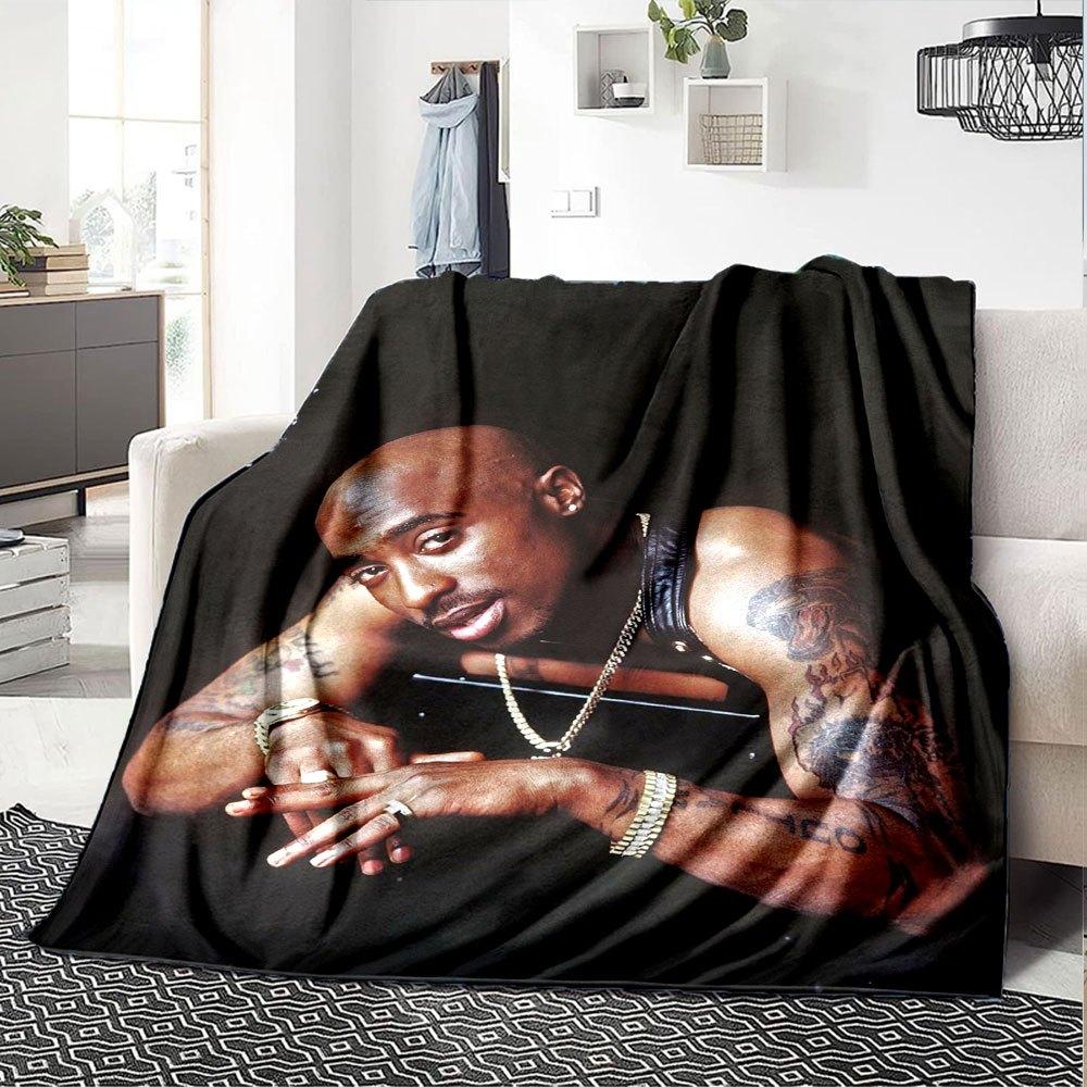 1 шт. Плед в стиле Hip Hop 2Pac, Мягкий, Легкий, Для всех сезонов, Многоцелевой плед для дивана, кровати, офиса и пикников, Французский стиль с культовыми обложками альбомов и цитатами