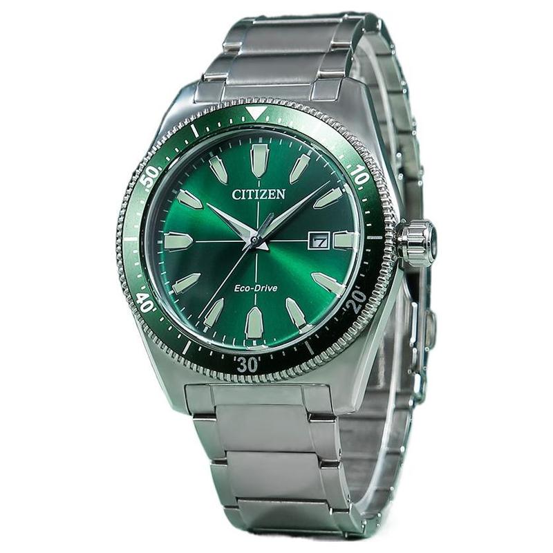 Citizen Серия Eco-Drive Серия Eco-Drive Мода и Отдых Серебристый Фото Кварц Стальной Ремешок Мужские Часы Зеленый Циферблат AW1598-70X