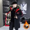 Men's Medium Length Autumn and Winter Plus Size Thickened Velvet Fur Collar Hooded Coat Zip Paragraph Warm Casual Outdoor Jacket