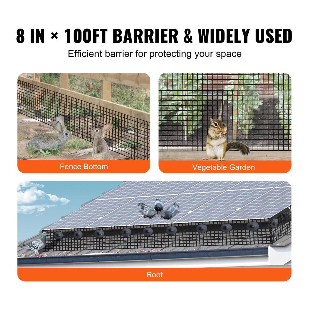 20 x 3048 cm Solar Panel Bird Guard, Critter Guard Roll Kit with 100pcs Aluminum Alloy Fasteners, Solar Panel Guard with Rust-proof PVC Coating, 12.7