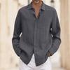 A Man In A Four-season Cotton And Linen Long-sleeved, Lapel, Loose Button Cotton And Linen Cardigan Shirt