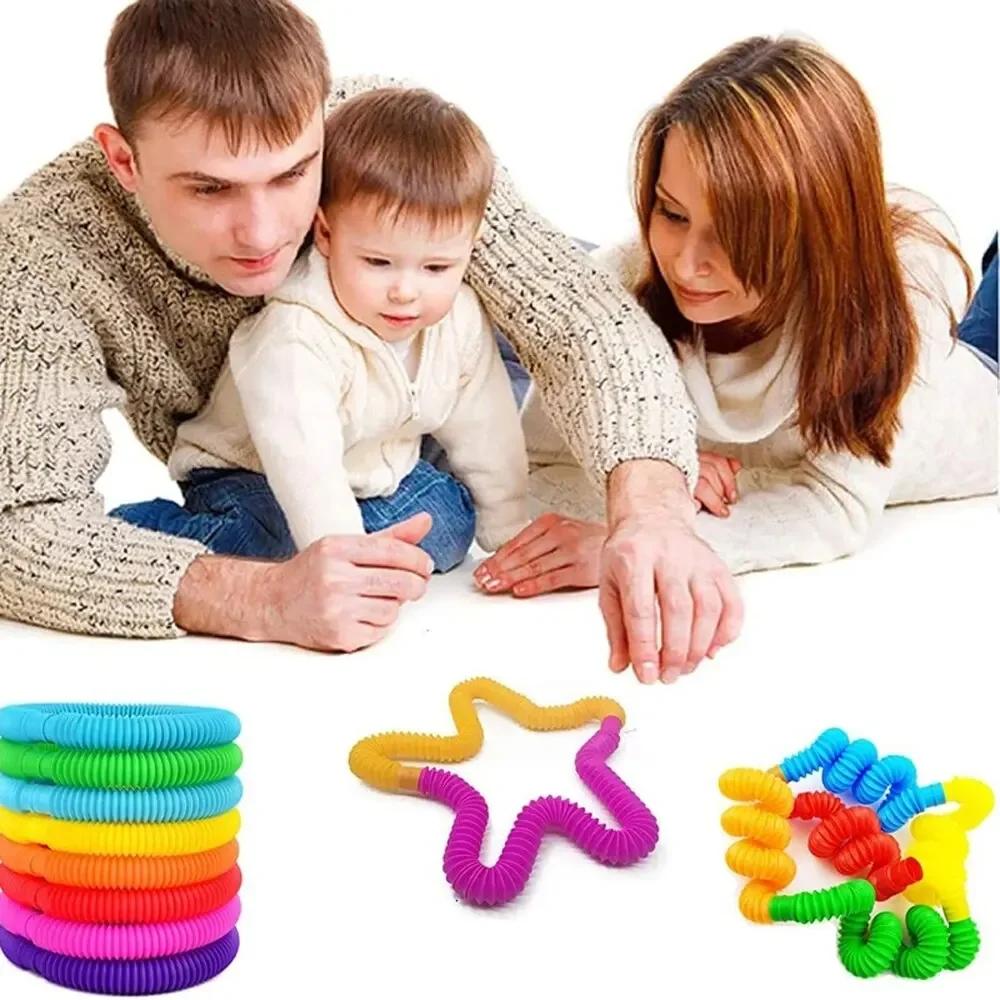 Non-Toxic 20Pcs Colorful Telescopic Tube Stretching Tube Corrugated Children Adult Stress Relief Toy Educational Folding Toys