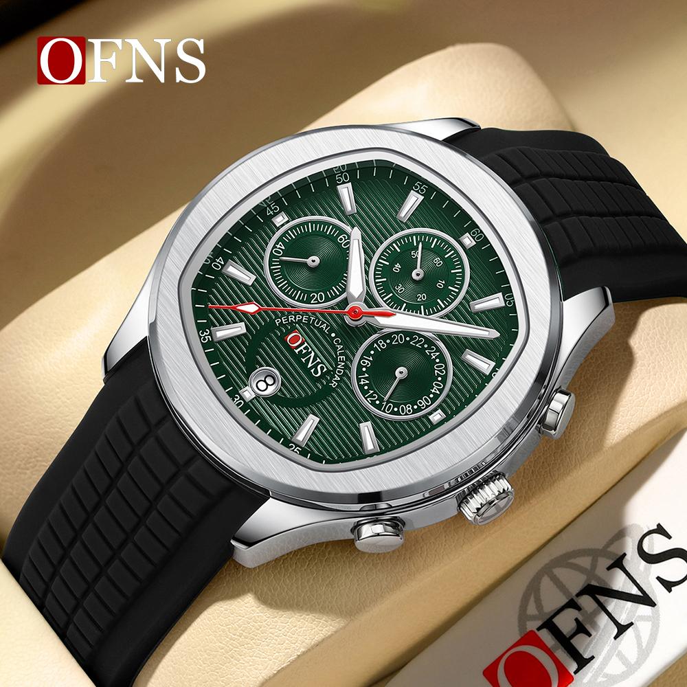 OFNS 8019 Top Men's Calendar Watch, High Quality Waterproof Chronograph, Men's Watch, Silicone Men's Quartz Watch, Casual Clock