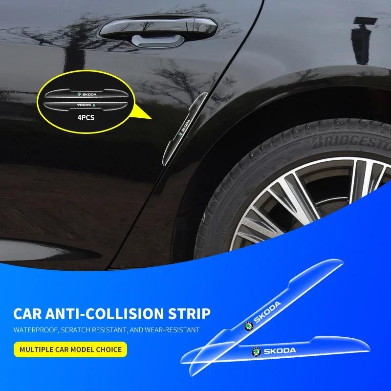 4PCS Car Door Transparent Anti-collision Protector Bar Stickers For Skoda Rapid Kodiaq Fabia Karoq Laura Superb 2 VRS Octavia WL5