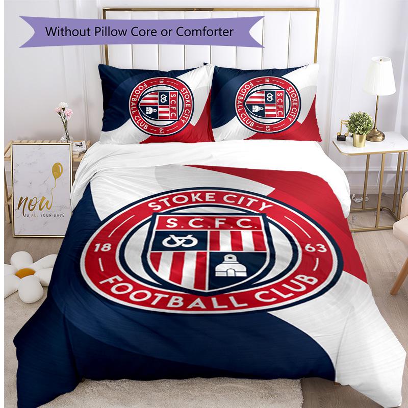 Stoke City Football Printed 3 Pieces Bedding Set, Comfortable Skin Friendly Bedroom Duvet Cover Set