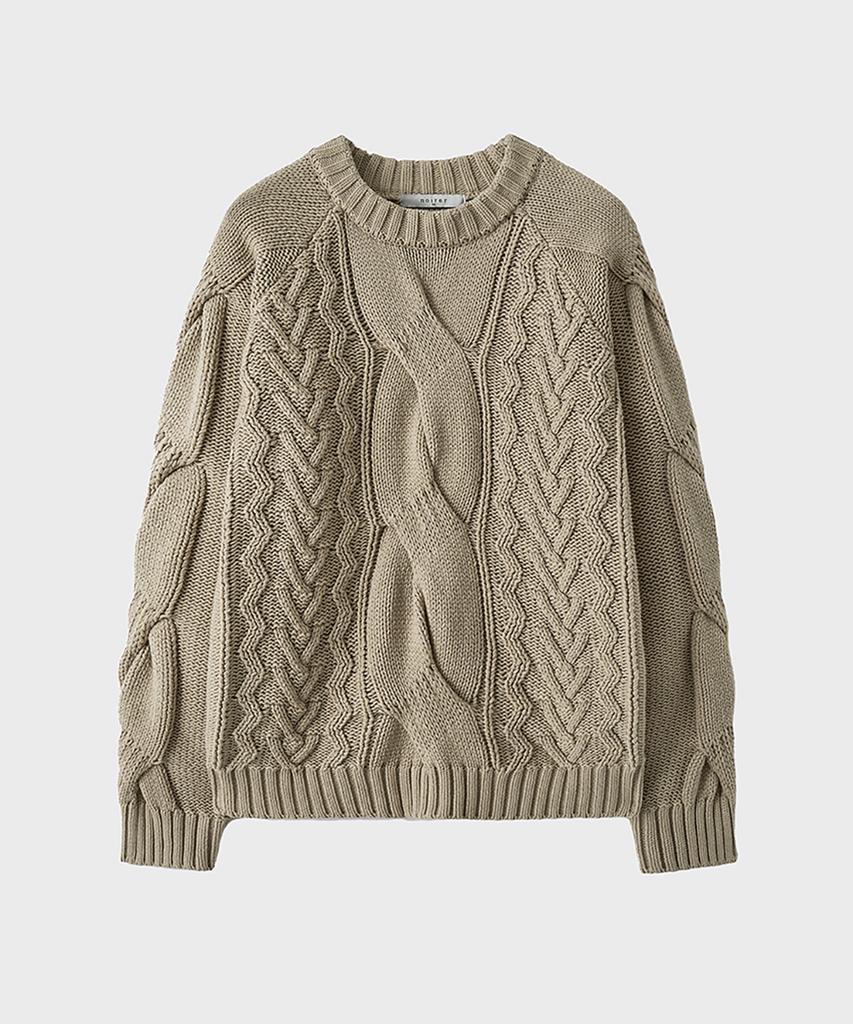 NOIRER Heavy Multi-Cable Oversized Sweater (Beige)