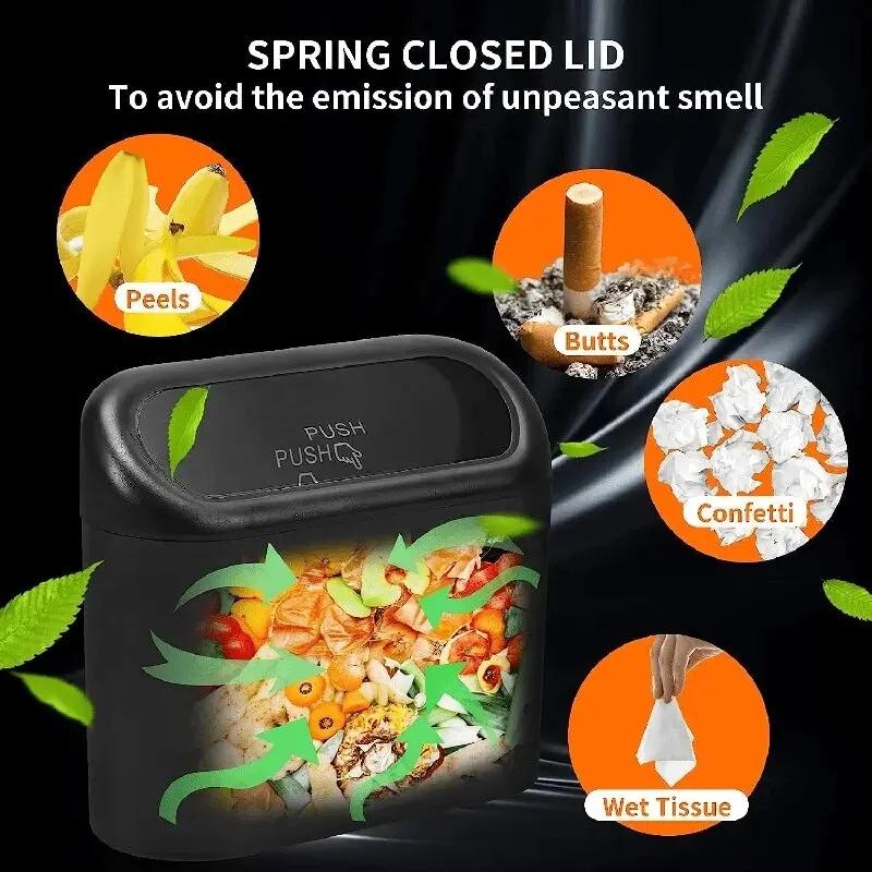 Автомобильное мусорное ведро с откидной крышкой, органайзер для хранения мусора в салоне, ящик для хранения, черный ABS, квадратный, универсальный органайзер, аксессуары для интерьера