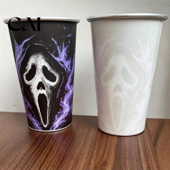 Durable Non Fragile Metal Cup Thermochromic Color-Changing Cup, Horror Theme Cold Drink Spooky Prison Hand Design Mug Tumbler, Wide Mouth for