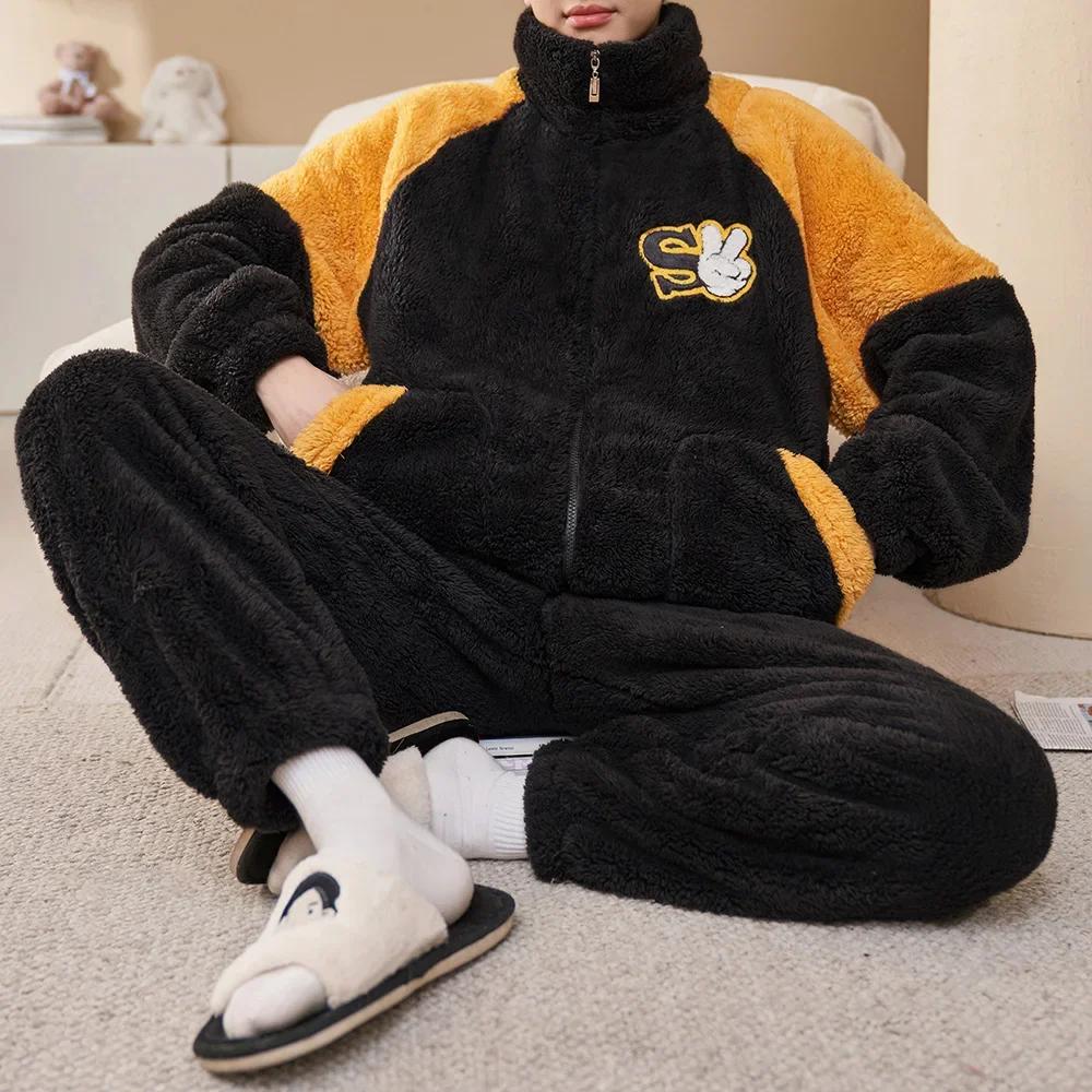 Мужская зимняя теплая пижама, пижамный комплект, мужская фланелевая пижама, ночная рубашка, домашняя одежда, бархатный коралловый флис 6XL, пижама большого размера