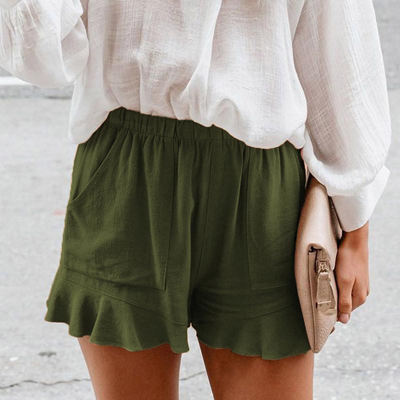Женские летние однотонные повседневные шорты с высокой эластичностью и карманом