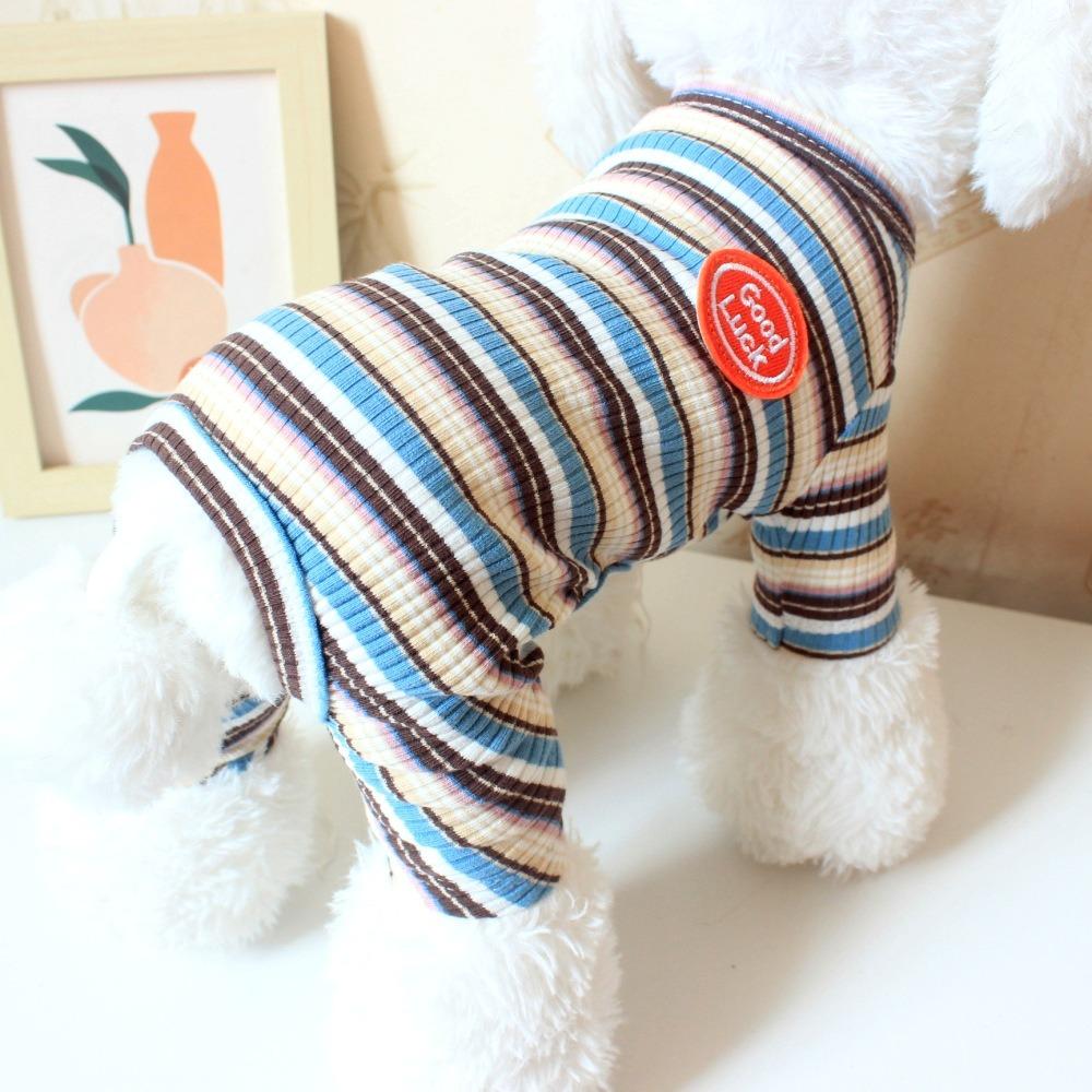Colorful Stripes Dog Jumpsuits Cute Soft Cat Pajamas Poodle Dog Clothes Pet Four Legged Clothes Winter Warm Puppy Rompers