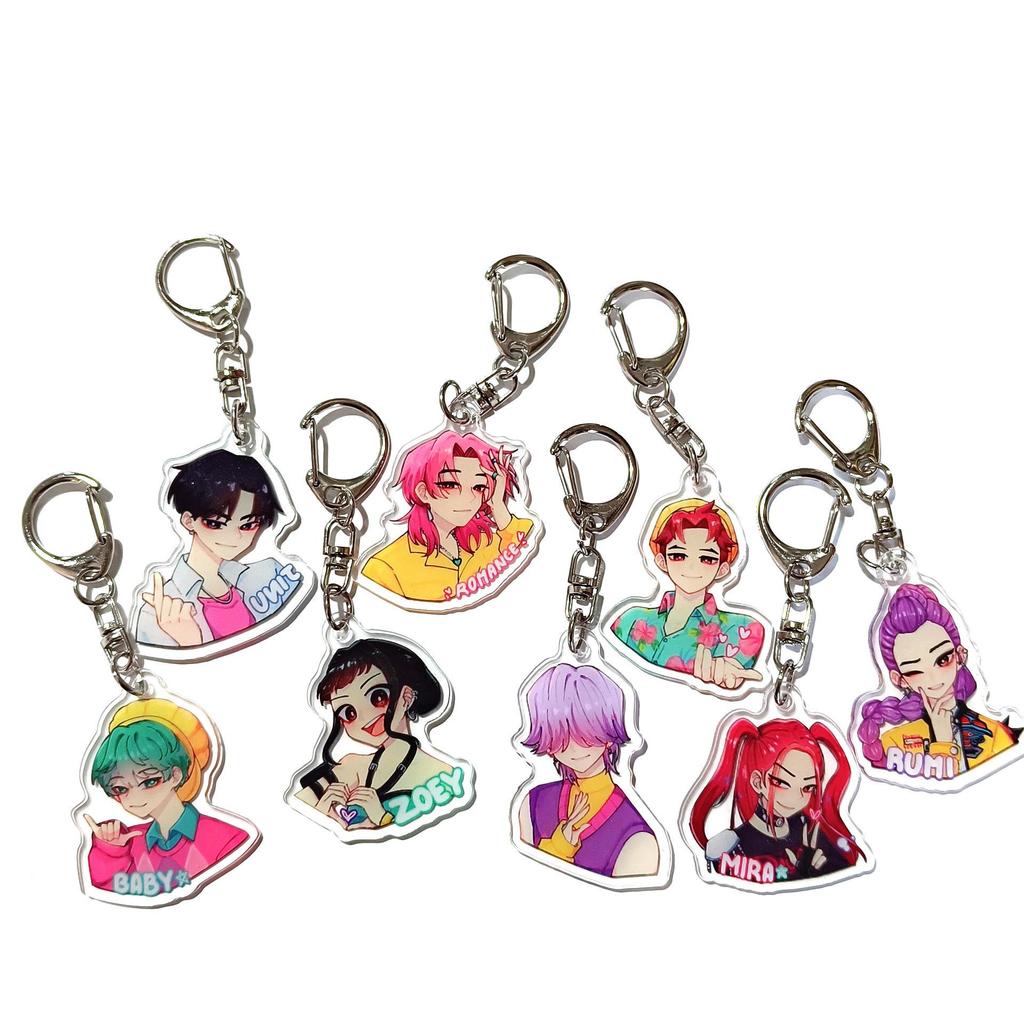 K-pop Брелок для ключей с женской группой «Охотники на демонов»: Милый акриловый брелок для школьной сумки Lumi, Zoe, Mira & Qin Yu