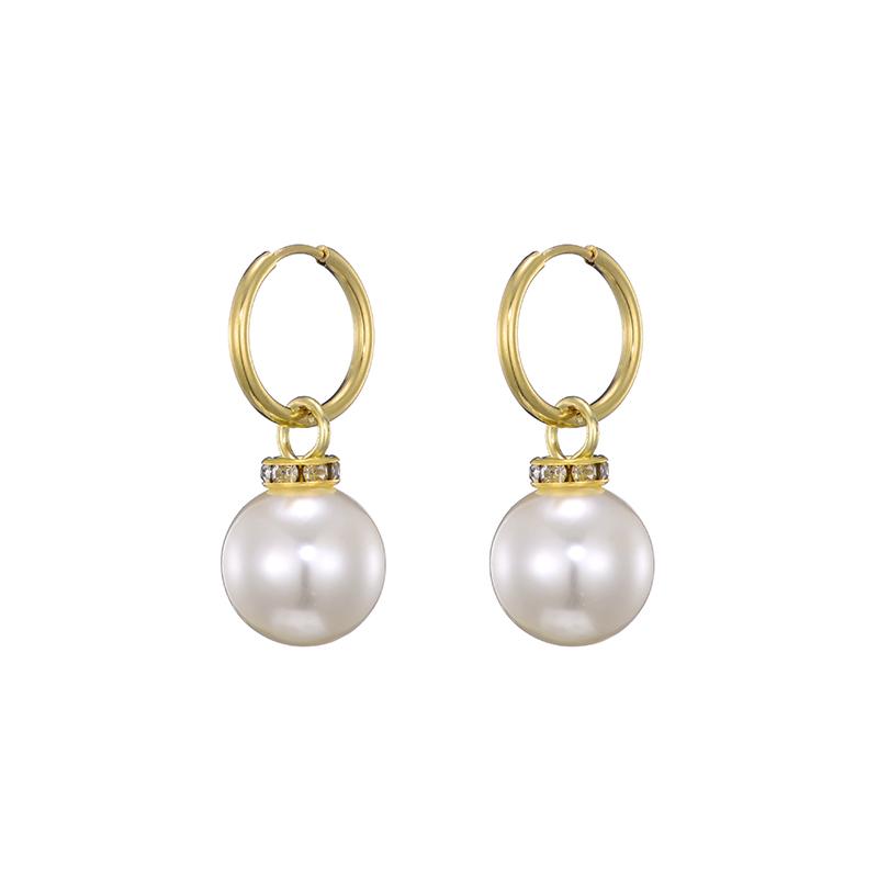 Trendy Stainless Steel Hoop Earrings For Women Big Pearl Round Gold Silver Color Earrings Wrap Rhinestone Crystal Jewelry Bijoux