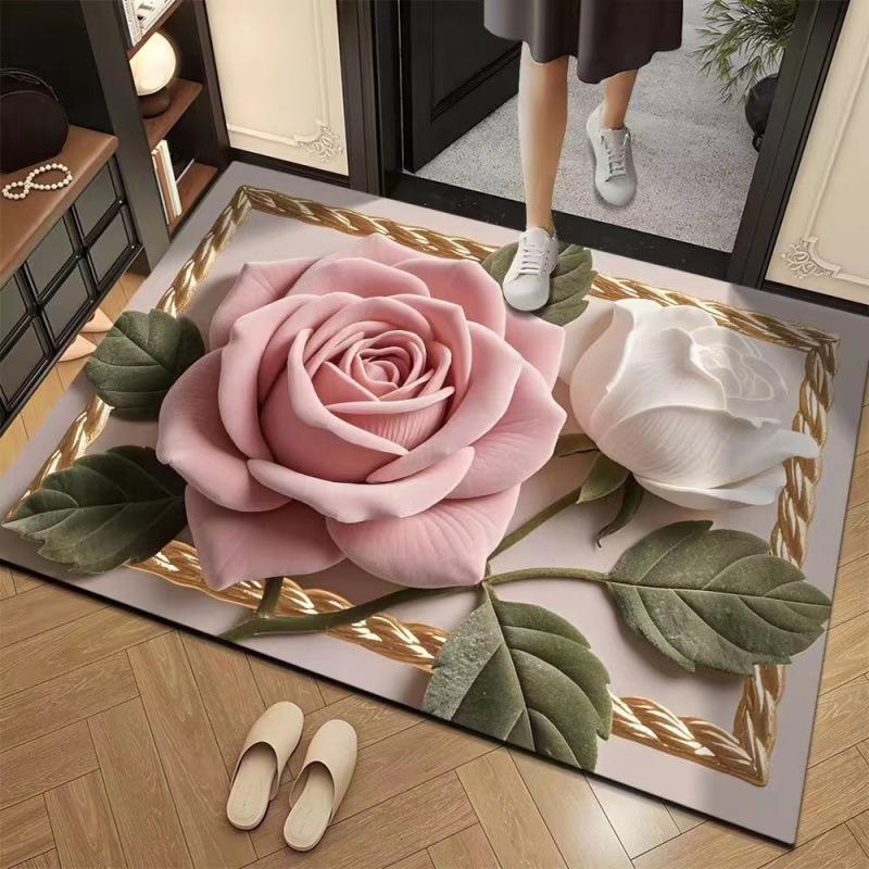 3D Floral Diatomaceous Earth Bathroom Mat - Absorbent, Non-Slip, Fast-Drying Door Mat