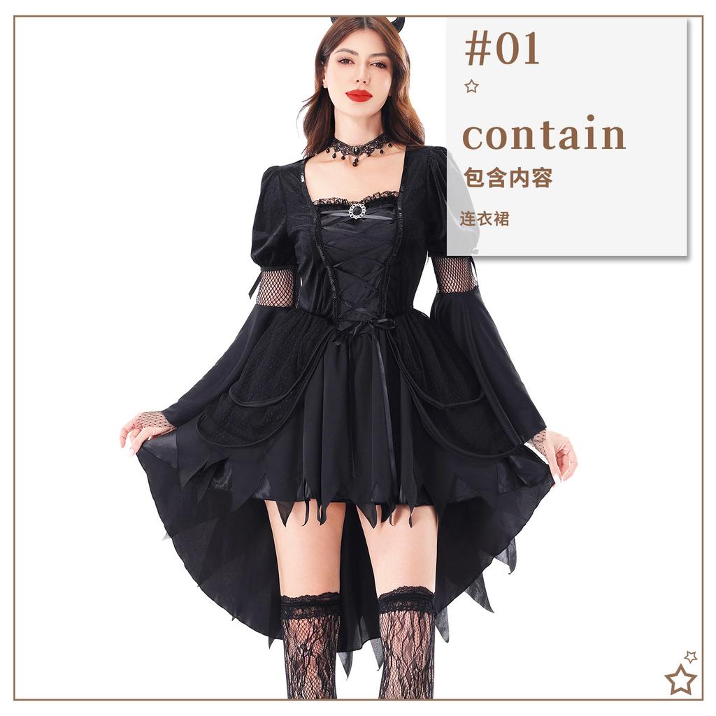 Halloween Witch Costume Adult Black Gothic Dress Stage Costume Mori Witch Hat Costume