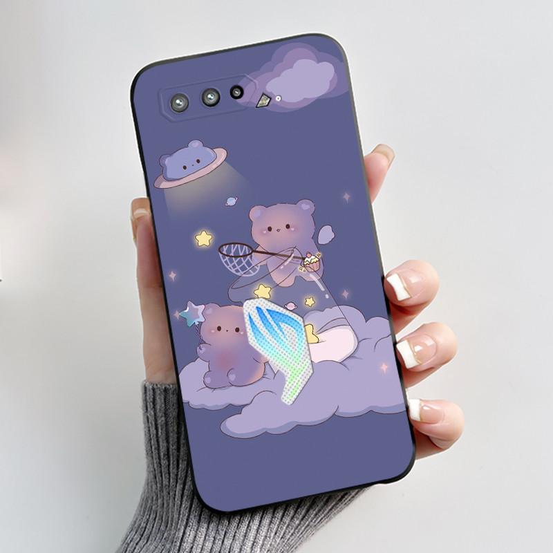 Чехол для Asus ROG Phone 5 5s ZS673KS I005DA I005DB ZS676KS Чехол Эстетичный Модный Милый Кот Мягкий Силикон Черный ТПУ Задняя Крышка