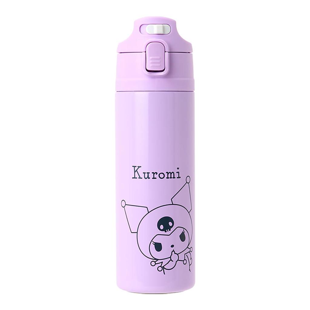 Sanrio Stainless Steel Bottle with Cold Storage Name Space One Touch Direct Drinking 091057 Cover, Kuromi, Children, Only, Capacity 470mL, Included,