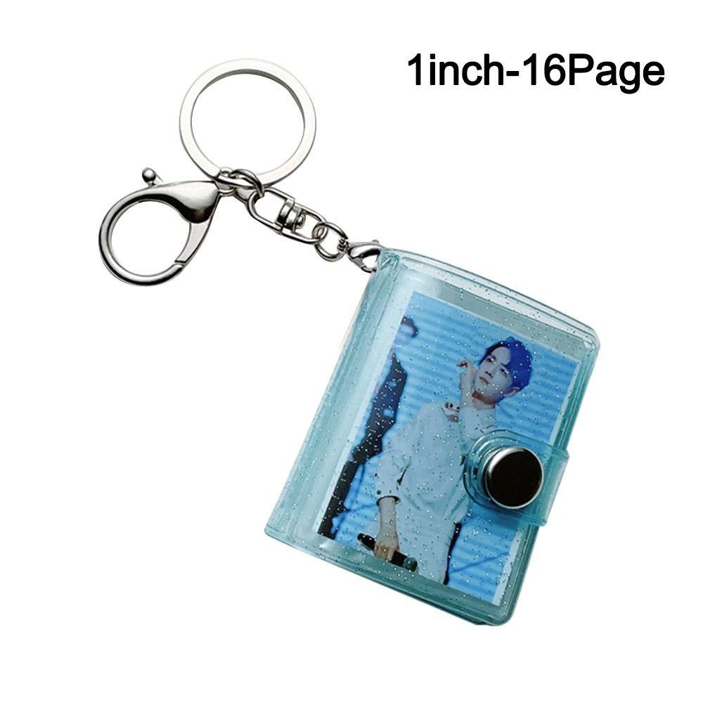 Portable 1/2 Inch Mini Photo Album 16 Pockets with Keychain Backpack Keyring Snap Button Design PVC Keychain Mini Album