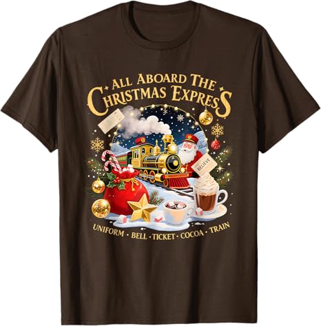 All Aboard The Christmas Express Train Santa Holiday TShirt Y2k Funny Graphic Xmas Costume Novelty Gift Short Sleeve Blouses