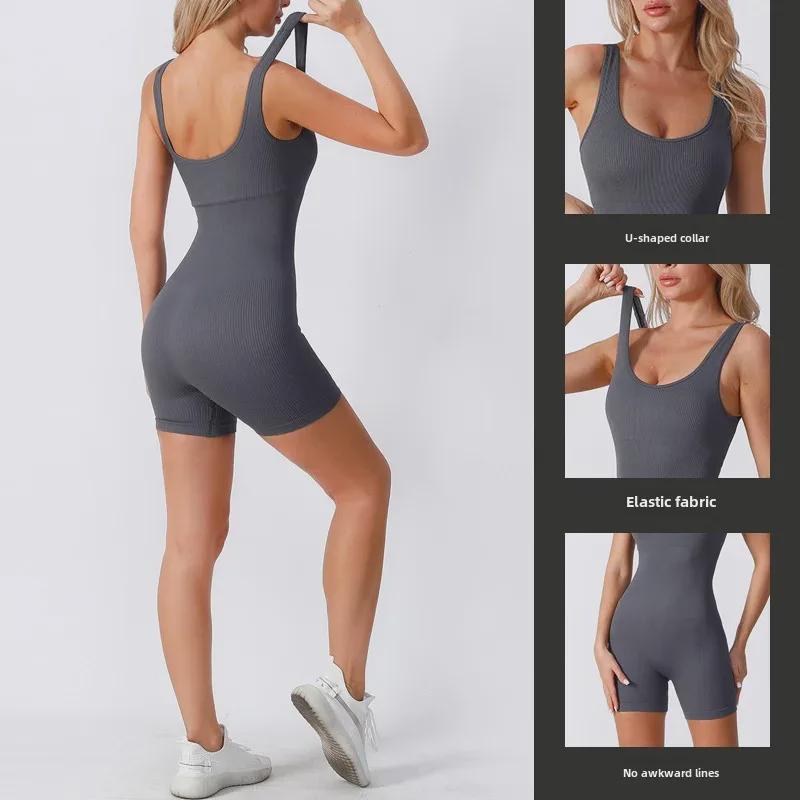 Бесшовный комбинезон для йоги с открытой спиной и нитками - Трансграничный европейский и американский дизайн