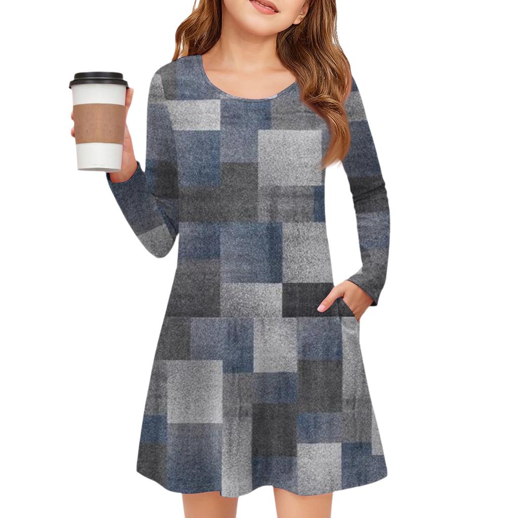Girls' Long Sleeve Dress - Color Pocket Dress