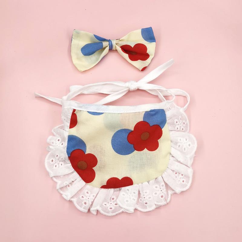 Plaid elastic dog cat pet saliva towel lace lace pet triangle scarf bib supplies