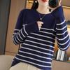 Autumn Striped Knit Sweater Women's Large Size Round Neck Loose Casual Long-sleeved Bottoming Shirt