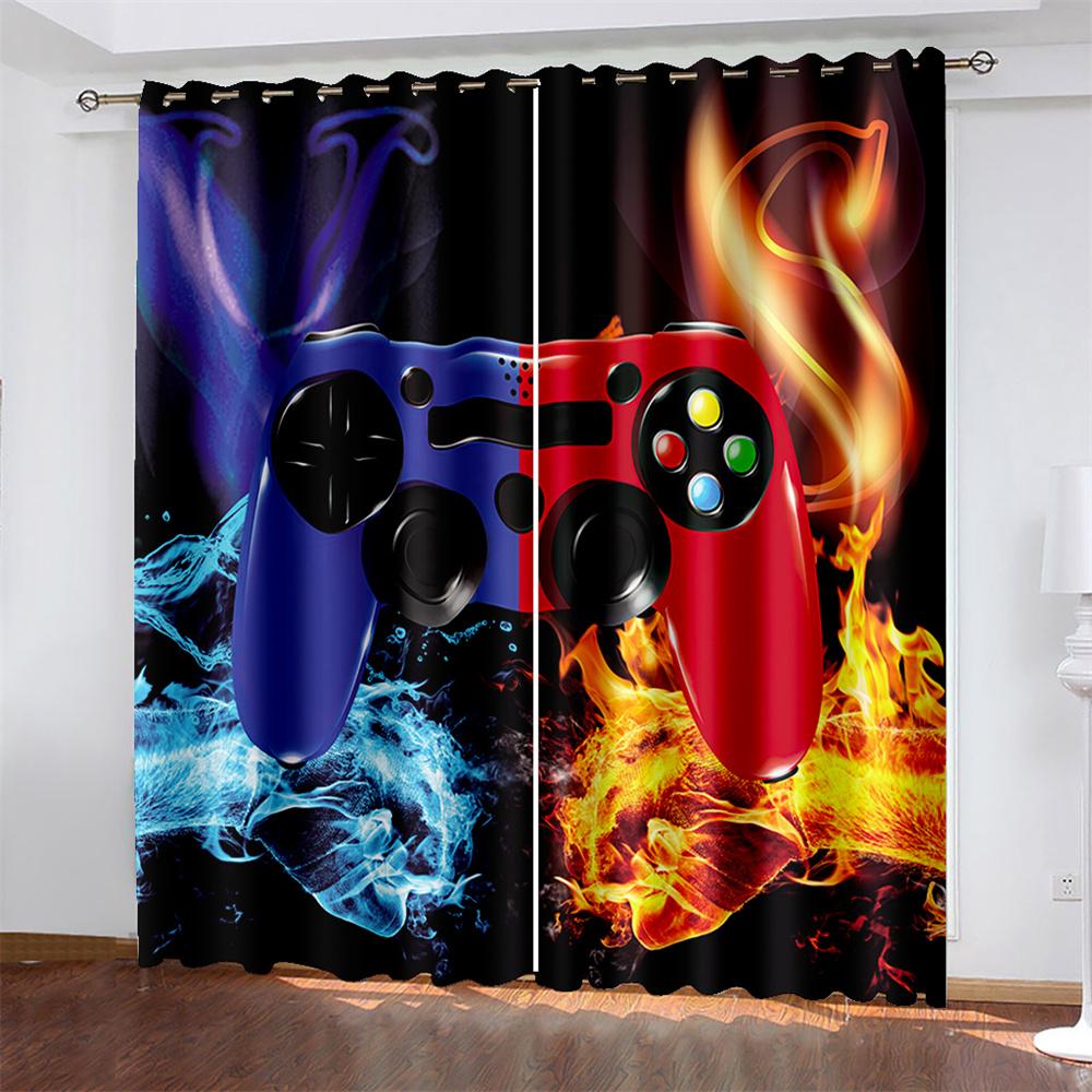 3D Print Cheap Modern Video Game Controller Gamer Thin Shading Polyester Window Curtains for Bedroom Living Room Home Decor Hook