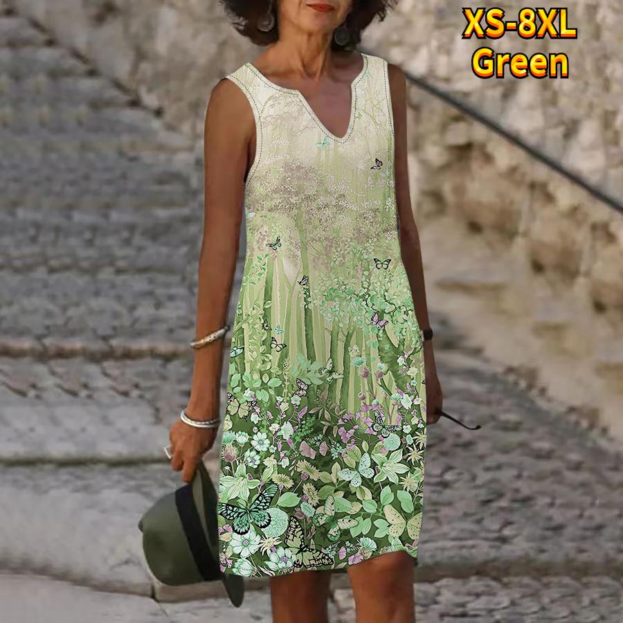 Женское платье с v-образным вырезом, летнее лесное платье с фрагментированными цветами и принтом, повседневное модное платье без рукавов, повседневные свободные сексуальные платья размера плюс XS-8XL