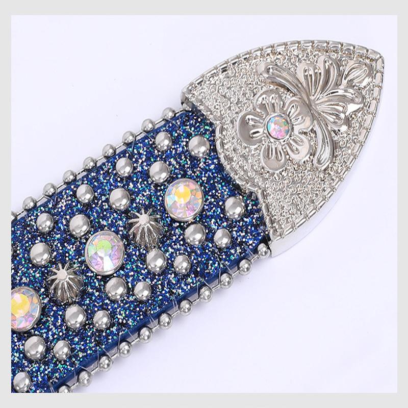 Men's New Trend Retro Rhinestone Belt Y2k Style Handmade Diamond European and American Punk Hip-hop Dance Pin Buckle Ladies Belt
