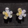 Aesthetic Flower Stud Earrings with Yellow White Cubic Zirconia Exquisite Gift for Women Statement Accessories Jewelry