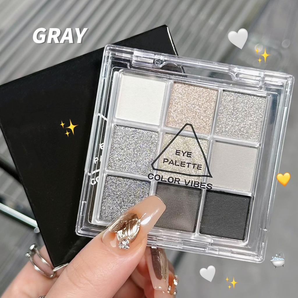 Dark Punk Smoky Nine-color Eyeshadow Palette Black and White Gray Metallic Pearlescent Matte Silver Party Stage Makeup