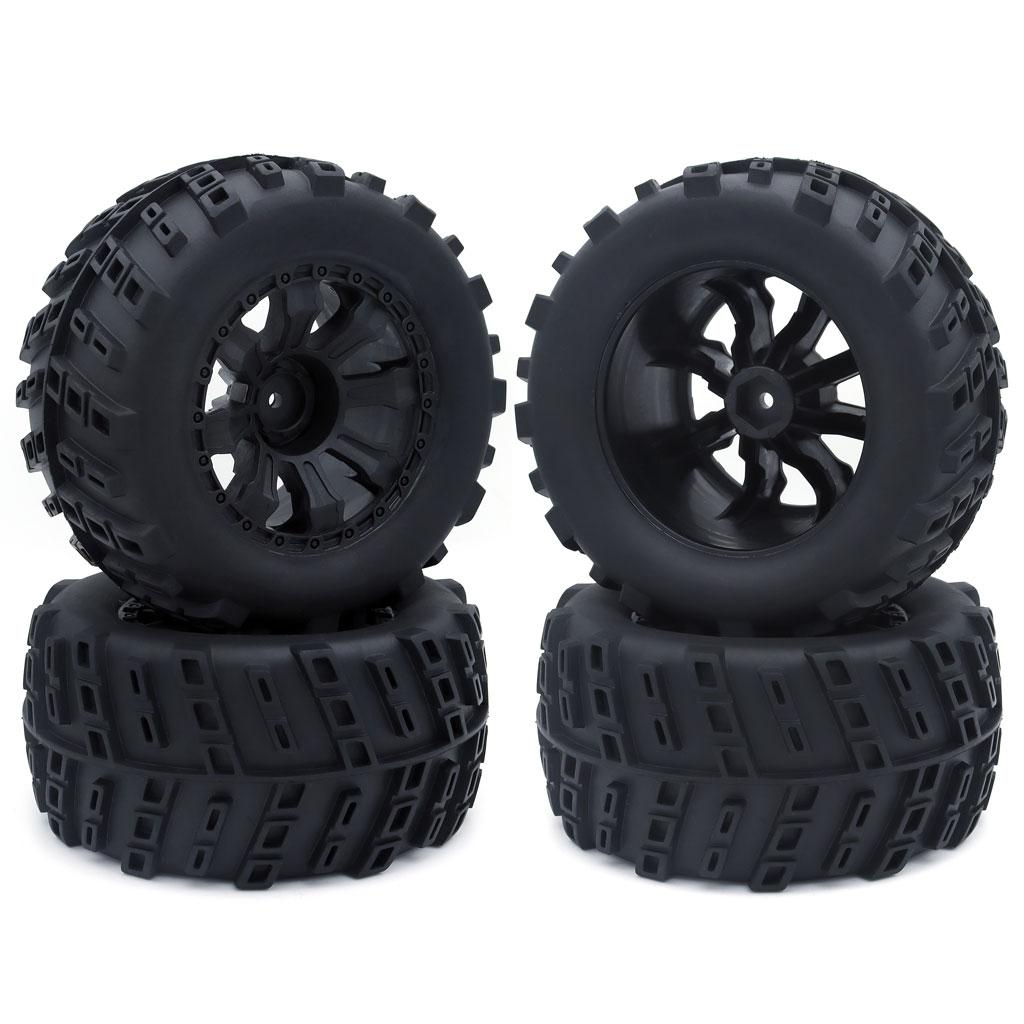 4pcs 120mm 125mm Rubber Tires 1/10 RC Monster Truck Tires and Wheel Rims 12mm Hex For RC Crawler Trxs Himoto HSP HPI Redcat