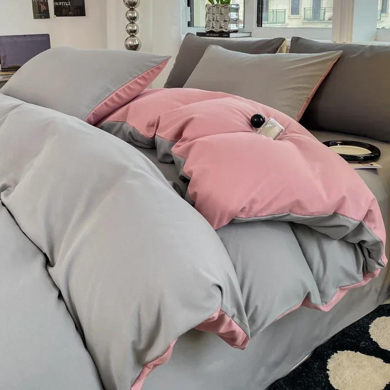 Ins Style Однотонный пододеяльник Комплект постельного белья из стираного хлопка Постельное белье Одеяло Чехол Наволочка Мягкие комплекты постельного белья Пододеяльники 220x240